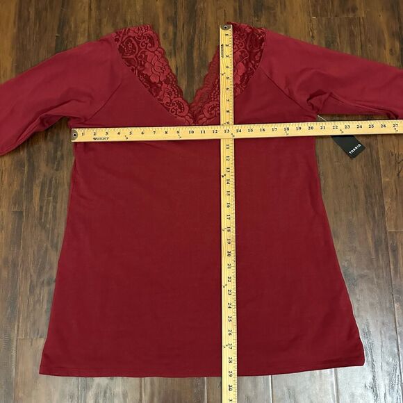 NWT TORRID Dark Red Lace-Trim V-Neck Foxy Tee - Picture 9 of 9